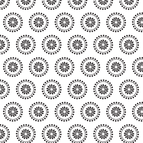 Seamless black floral geometric pattern on transparent background