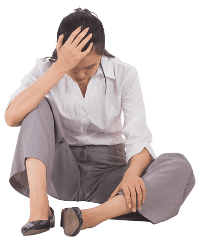 Transparent businesswoman experiencing stress wearing formal attire