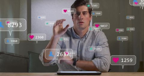 Man Engaging with Digital Interface at Home Office