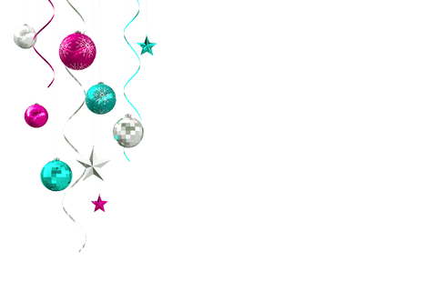Transparent christmas baubles and streamers hanging celebration
