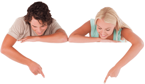 Attractive Couple Presenting Transparent Space for Text