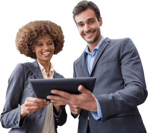 Diverse business team collaborating with transparent background