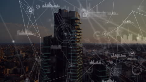 Digital Network Over Cityscape Highlighting Connectivity