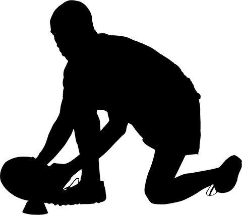 Transparent rugby player kneeling in victory celebration pose