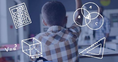 Student Engaging in Active Learning with Math Equations and Diagrams