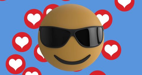 Cool Face Emoji with Social Media Hearts Background - Download Free Stock Images Pikwizard.com