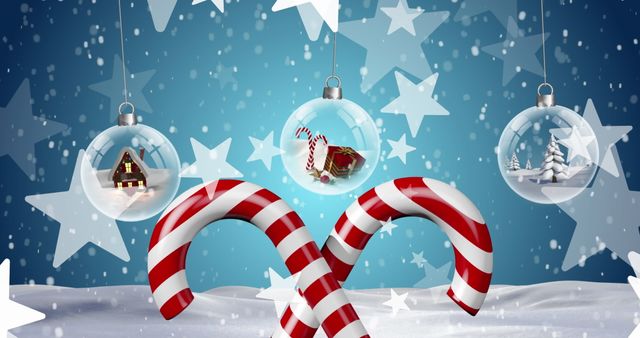 Christmas Delight: Candy Canes and Ornaments With Winter Wonderland Scenes - Download Free Stock Images Pikwizard.com