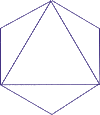Transparent hexagon with inscribed triangle outline