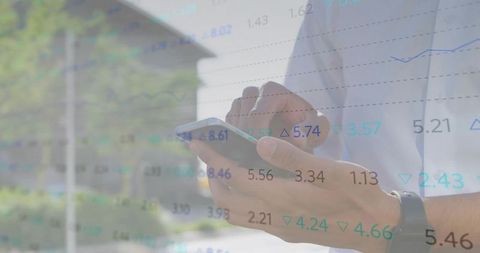 Business Professional Analyzing Financial Data on Smartphone Outdoors