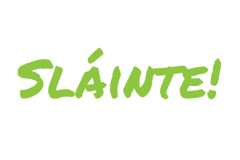 Sláinte text in green font on transparent background design