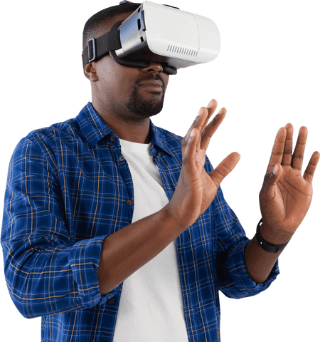 Man in Plaid Shirt Using Transparent VR Headset Concept - Download Free Stock Videos Pikwizard.com