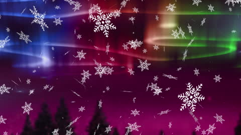 Falling Snowflakes with Aurora Borealis in Background
