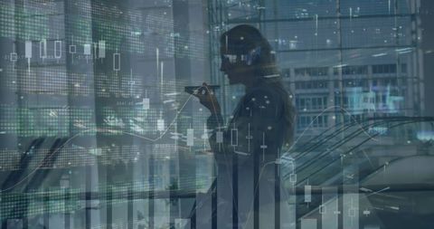 Businesswoman Analyzing Digital Data on Smartphone in Modern Office