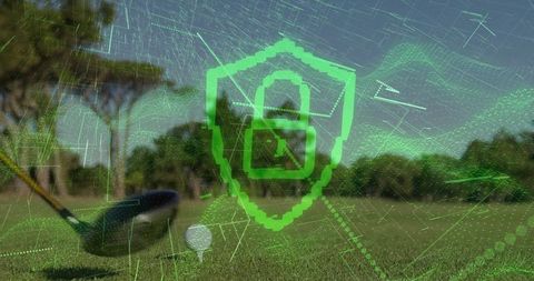 Cybersecurity Digital Overlay on Golf Course Illustration