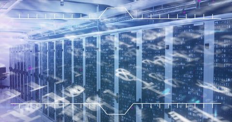 advanced digital interface with codes over server room - Download Free Stock Images Pikwizard.com