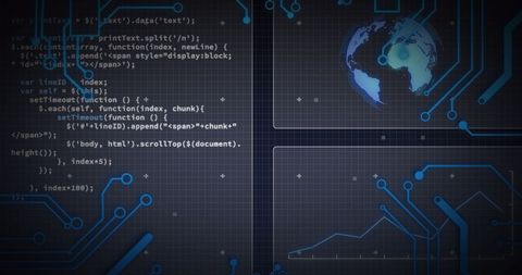 Digital Interface with Code, Grid Patterns, and Global Connection - Download Free Stock Images Pikwizard.com