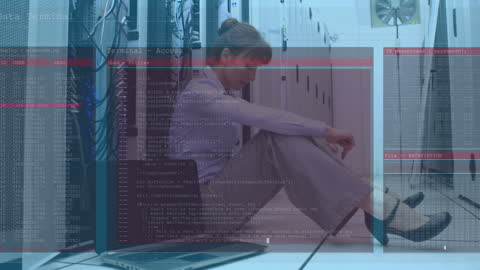 Stressed IT Technician Amidst Data Processing and Security Breach