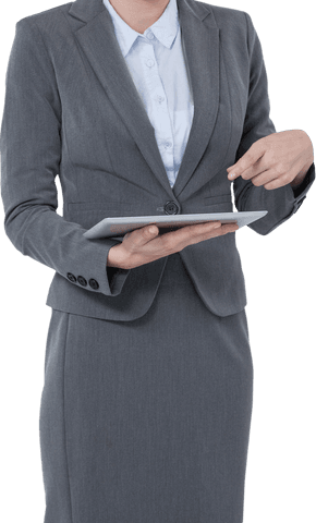 Transparent Businesswoman Using Tablet Midsection Detail