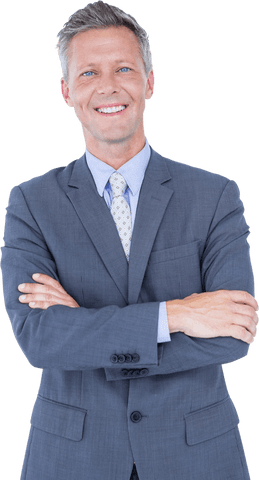 Transparent Senior Businessman Smiling with Arms Crossed