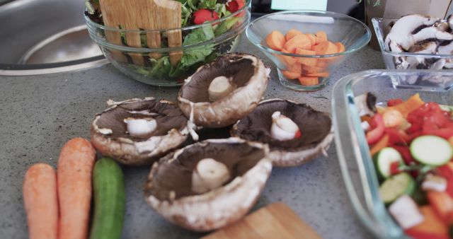 Fresh Vegetables and Portobello Mushrooms on Kitchen Counter - Download Free Stock Images Pikwizard.com