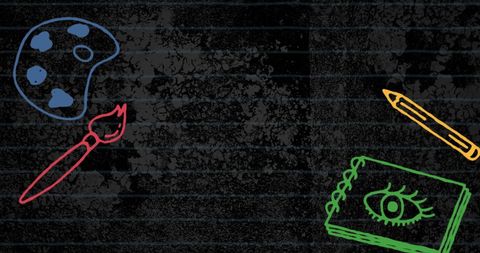 Vibrant School Icons on Grunge Blackboard Background With Space for Text