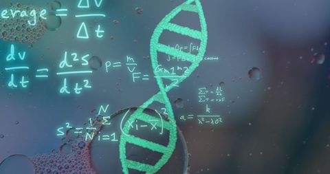 DNA Strand with Mathematical Formulas and Bubbles Background