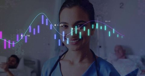 Nurse Smiling in Patient Room with Digital Health Charts