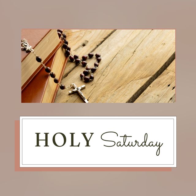 Holy Saturday Rosary with Cross on Wooden Table - Download Free Stock Templates Pikwizard.com