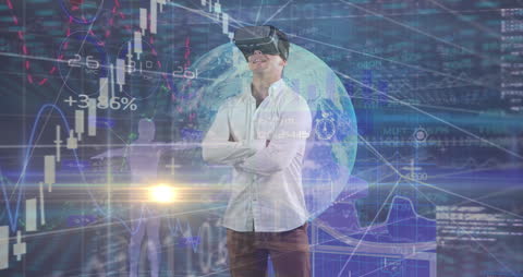 Businessman Exploring Virtual Reality Technologies in Data-Driven Environment