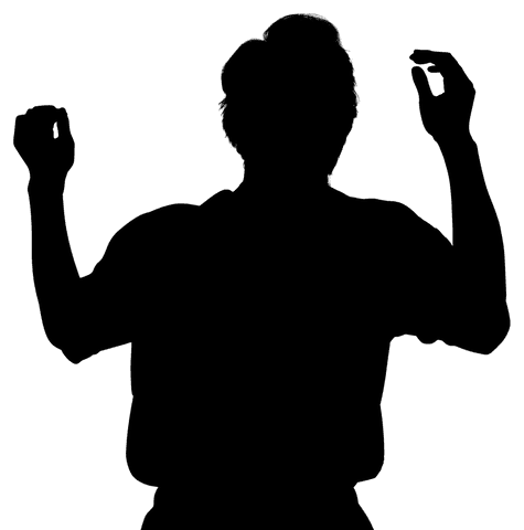 Transparent figure of sportsman with raised hands celebration