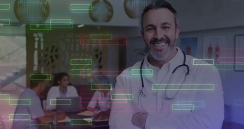 Smiling Senior Doctor in Modern Meeting Room