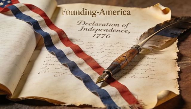 Evoking founding-era patriotism: declaration of independence 1776 on parchment with quill