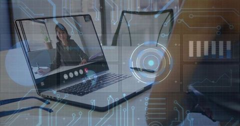 Futuristic digital collaboration in modern office space