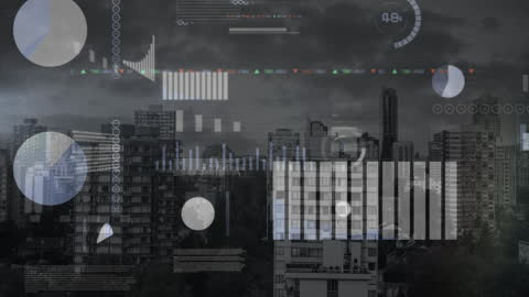 Futuristic Urban Skyline with Digital Interface