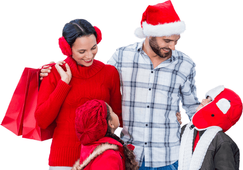 Transparent Image of Smiling Family Shopping at Christmas