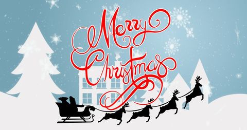 Merry Christmas Text with Santa Sleigh Over Winter Wonderland - Download Free Stock Images Pikwizard.com