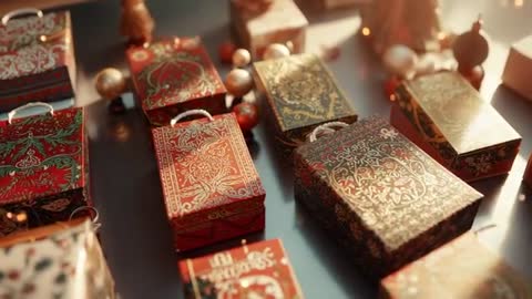 Ornate Gift Boxes by Window Creating Luxurious Festive Atmosphere