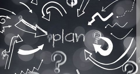 Chaotic Arrows and Question Marks Surrounding 'Plan' on Blackboard - Download Free Stock Images Pikwizard.com