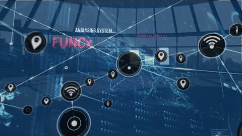 Digital Network Connections Over Virtual Server Room Background