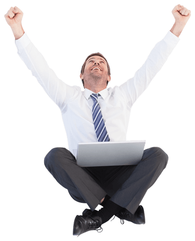 excited businessman with laptop celebrating success transparent png - Download Free Stock Videos Pikwizard.com