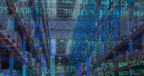 Stock Market Data Overlaying Warehouse Interiors - Download Free Stock Images Pikwizard.com