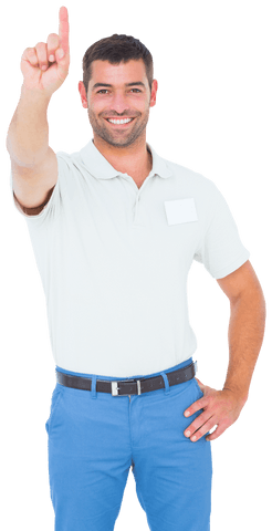 Smiling Man in Polo Shirt Raising Arm on Transparent Background - Download Free Stock Videos Pikwizard.com