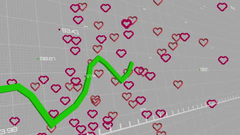 Heart Icons Floating Over Digital Data Chart