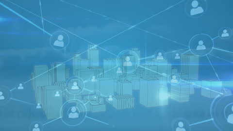 Global Network Connection Over Digital Cityscape