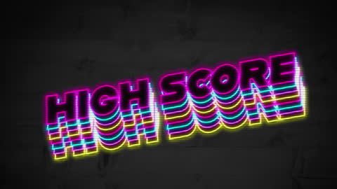Retro High Score Neon Text Animation on Black Background