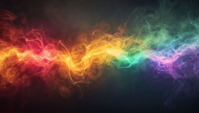 Aurora spectrum rainbow light ribbon in dark abstract setting