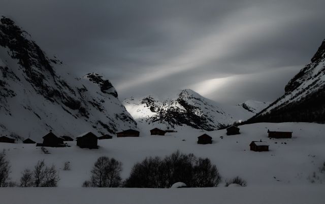 Winter Mountain Landscape with Snow-Covered Chalets - Download Free Stock Photos Pikwizard.com