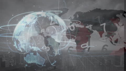 Digital Globe with Data Analytics Over Cityscape