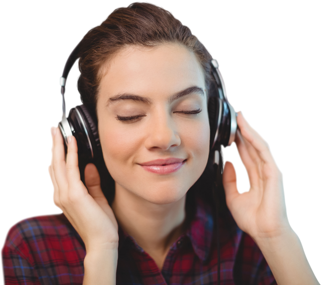 Transparent Happy Young Woman Listening to Headphones with Closed Eyes and Relaxed Smile - Download Free Stock Videos Pikwizard.com