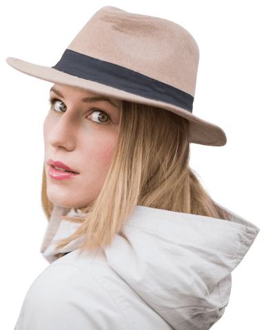 caucasian woman wearing light enveloping coat with summer hat on transparent background - Download Free Stock Videos Pikwizard.com